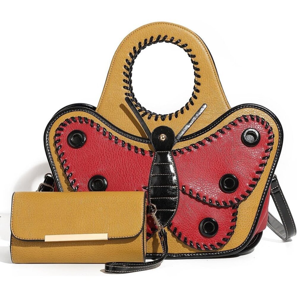 Women Leather Large Capacity Butterfly Design Crossbody Top Handle Bag